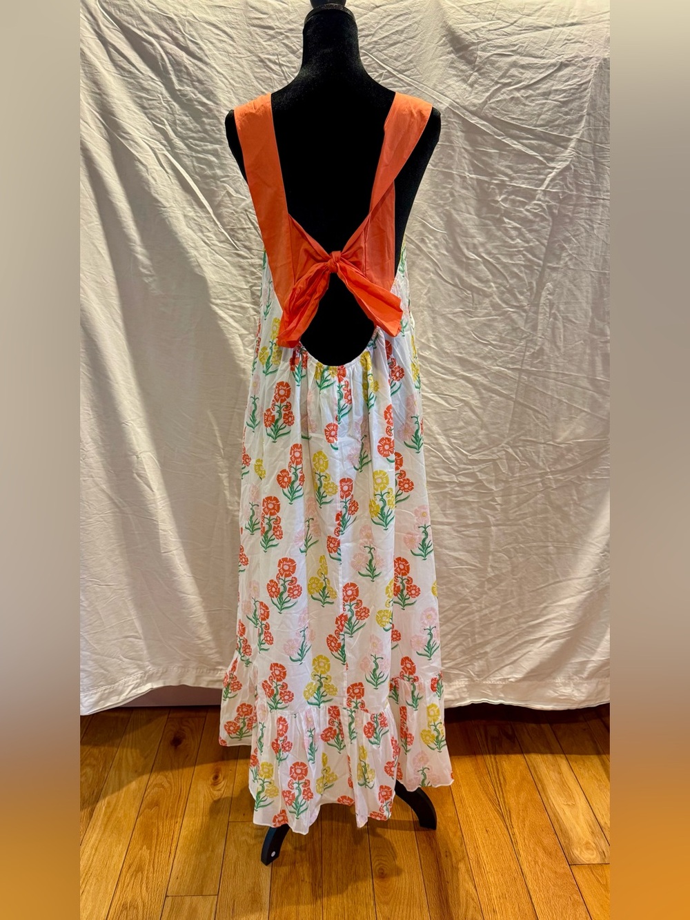 Boden White Floral Maxi Dress with Coral Straps - Picture 3 of 7